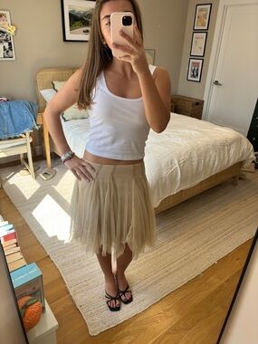 Vintage Beige Tulle A-Line Skirt - Women's Skirt